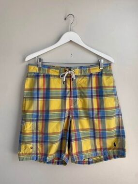 Polo by Ralph Lauren Yellow Plaid Swim Shorts with Multicolor Stripes